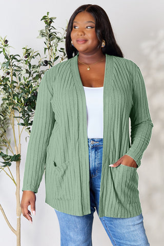 Ribbed Open Front Cardigan with Pockets 5 COLORS