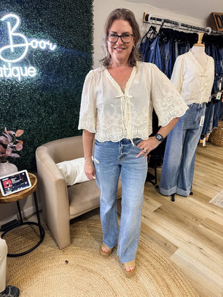 Twisted Heart Eyelet Tie Blouse