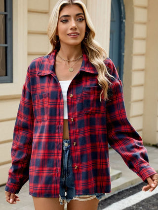 PREORDER Plaid Collared Neck Long Sleeve Shirt 8 Colors