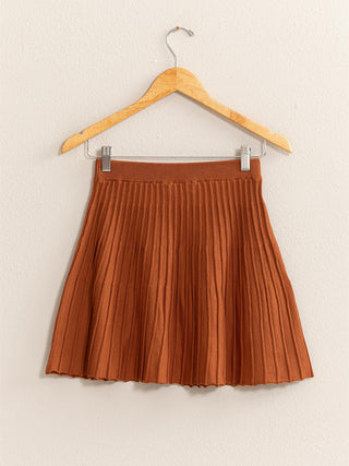 High Waist Knit Pleated Flare Mini Skirt