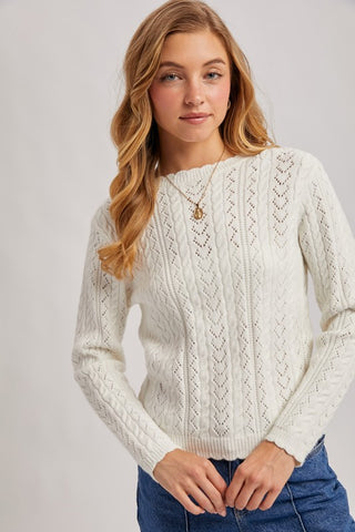 Keep Moving On Scallop Sweater in Ivory