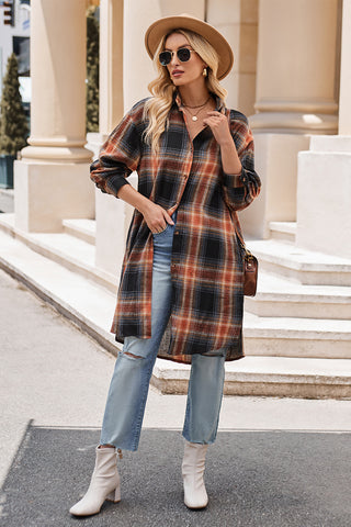 PREORDER Plaid Collared Neck Long Sleeve Coat