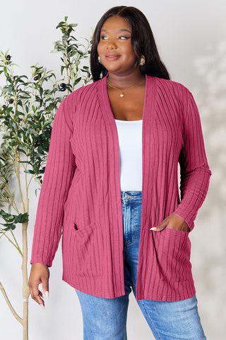 Ribbed Open Front Cardigan with Pockets 5 COLORS