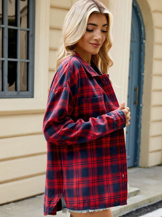 PREORDER Plaid Collared Neck Long Sleeve Shirt 8 Colors