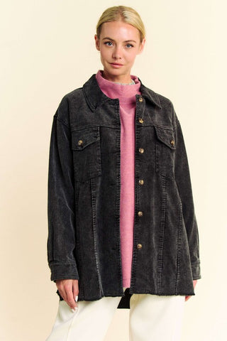 Washed Corduroy Raw Hem Button Up Jacket