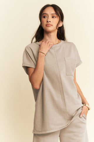 Round Neck Short Sleeve Top and Pants Set