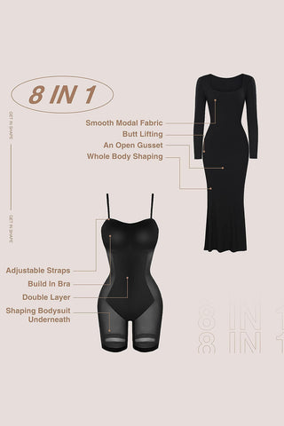 PREORDER Built-In Shapewear Square Neck Long Sleeve Maxi Dress