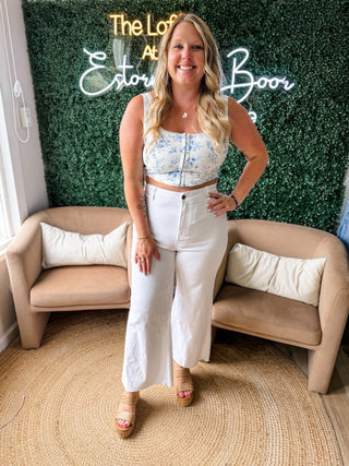 Anniewear Stretch Wide Leg Crop White Denim