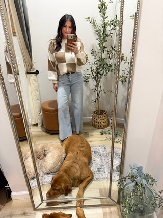 Ribbed Color Block Checkered Plaid Sweater