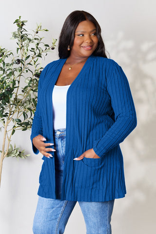 Ribbed Open Front Cardigan with Pockets 5 COLORS