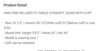 Risen high rise Rebecca Cuffed Ankle Straight