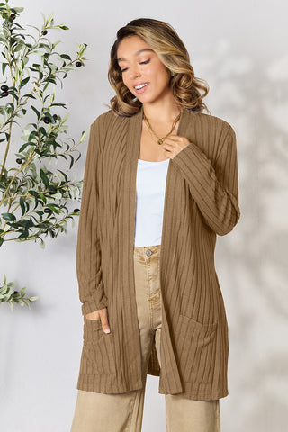 Ribbed Open Front Cardigan with Pockets 5 COLORS