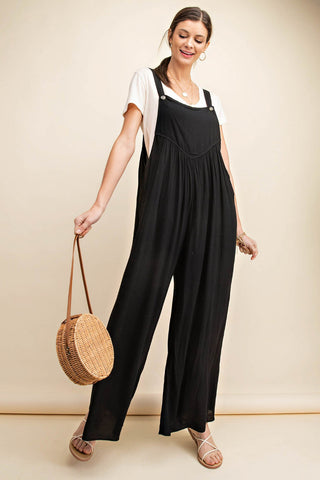 Sleeveless Ruched Wide Leg Overalls