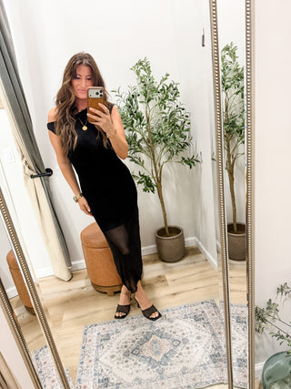 Elevated Evening Black Mesh Dress