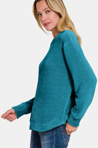 Chenille Waffle Round Neck Sweater