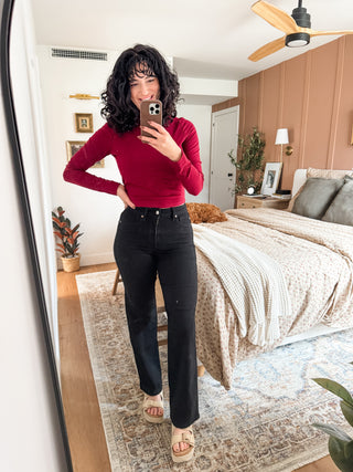 Mock Neck Rib Knit Long Sleeve Crop Top