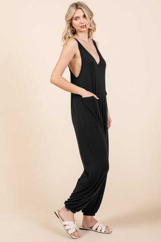 Plunge Sleeveless Jumpsuit with Pockets