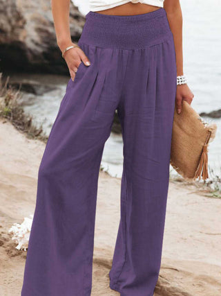 PREORDER Full Size Smocked Waist Wide Leg Pants 7 Colors