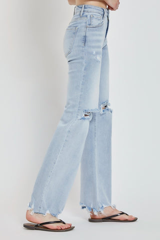 Risen High Rise Distressed Wide Leg Jeans