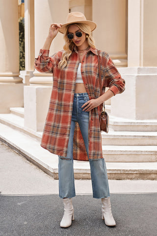 PREORDER Plaid Collared Neck Long Sleeve Coat