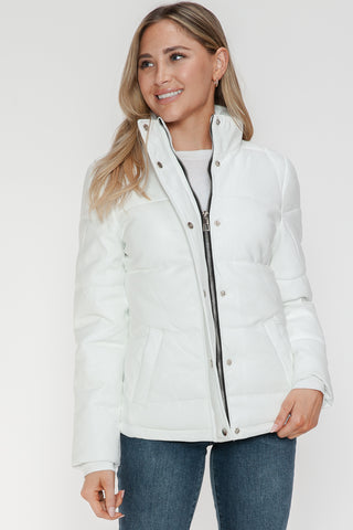 Pocketed Zip Up Turtleneck Puffer Jacket