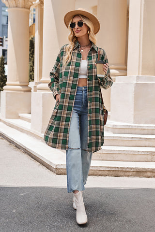 PREORDER Plaid Collared Neck Long Sleeve Coat