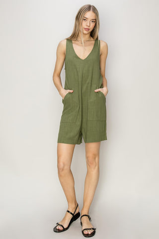 V-Neck Sleeveless Romper with Pockets