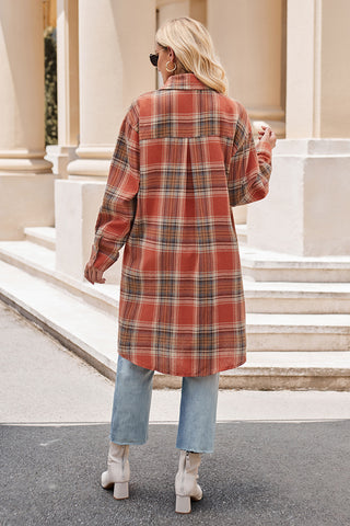 PREORDER Plaid Collared Neck Long Sleeve Coat