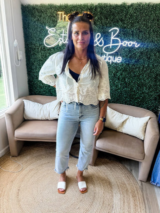 Twisted Heart Eyelet Tie Blouse