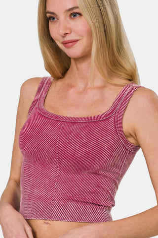 Washed Ribbed Scoop Neck Wide Strap Tank