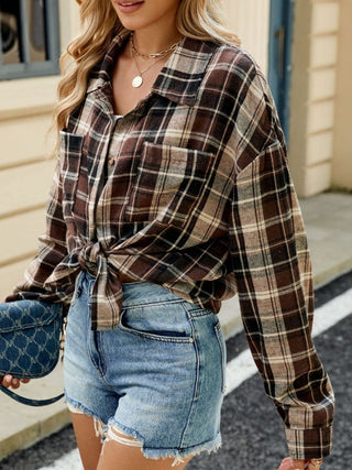 PREORDER Plaid Collared Neck Long Sleeve Shirt 8 Colors