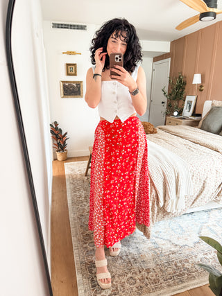 Floral Elastic Waist Maxi Skirt