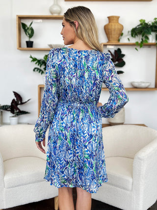 PREORDER Printed Drawstring Waist Long Sleeve Dress 2 Colors