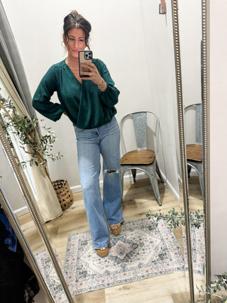 RISEN Park Distressed Wide Leg Jeans