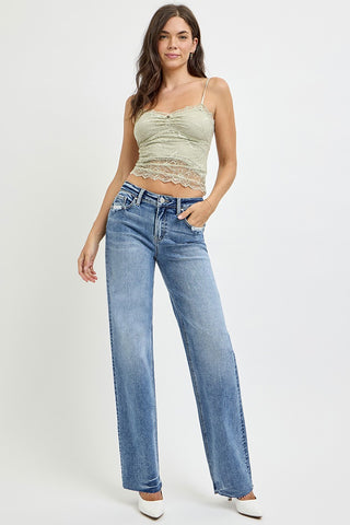 RISEN High Rise Straight Leg Jeans with Pockets *Longer Inseam*