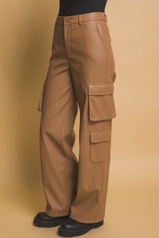 PU Leather Cargo Pants