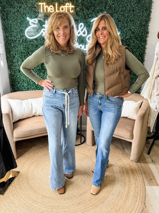 Anniewear Tie Waist Side Slit Wide Leg Denim