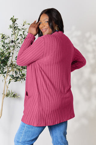 Ribbed Open Front Cardigan with Pockets 5 COLORS