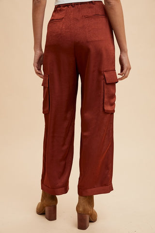 Wide Leg Cargo Satin Pants