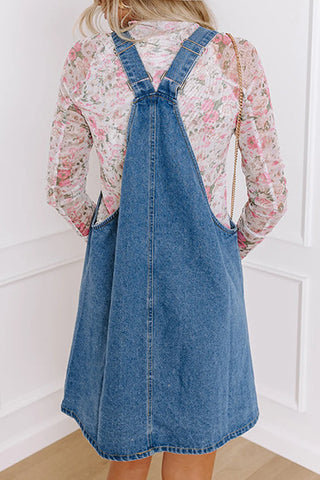 PREORDER Square Neck Wide Strap Denim Overall Dress