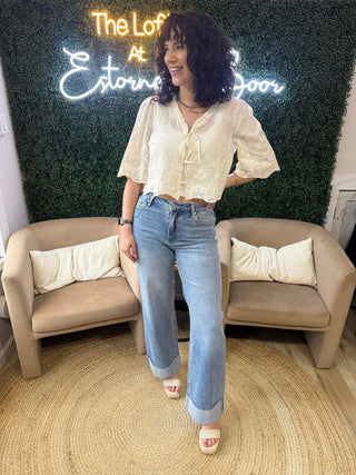 Twisted Heart Eyelet Tie Blouse