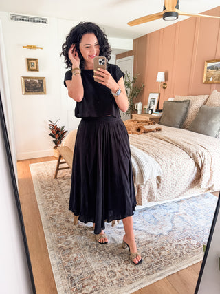 Woven Crinkle Gauze Crop Tee and Skirt Set