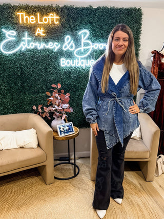 Vintage Washed Denim Tie Jacket