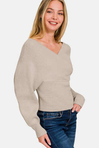 Cross Wrap Rib Long Sleeve Sweater