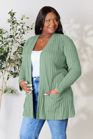 Ribbed Open Front Cardigan with Pockets 5 COLORS