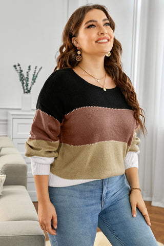 Color Block Round Neck Sweater