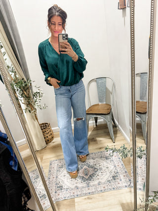 RISEN Park Distressed Wide Leg Jeans