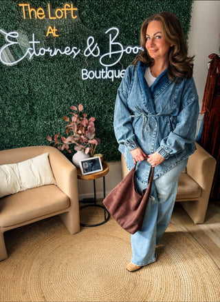 Vintage Washed Denim Tie Jacket