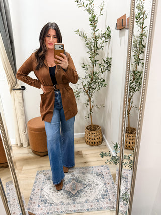 Working Hard Suede belted Cardi