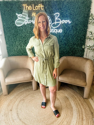 Kristen Shirt Dress in Light Olive